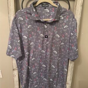 Bad Birdie Golf Polo Shirt Mens 2XL Gray Floral Strawberry Stretch Performance